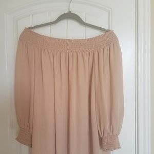 Theory off shoulder silk blouse